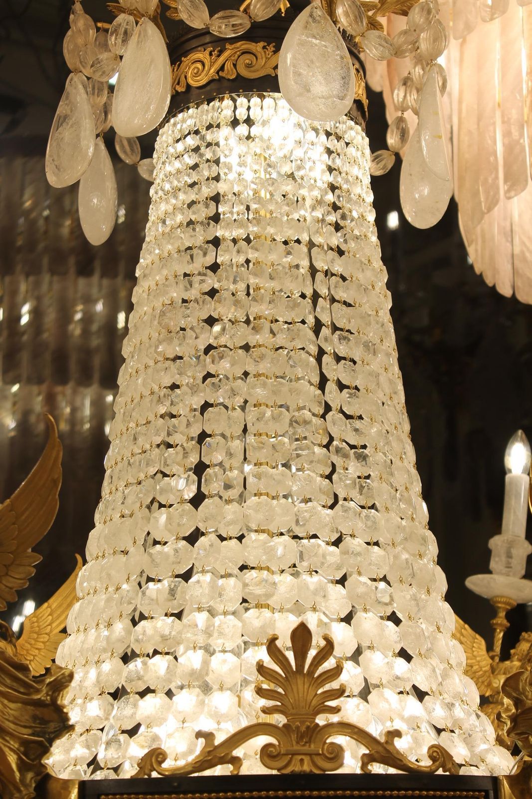 Large Beautiful Gasolier Bronze & Rock Crystal French Chandelier With 36 Lights photo vintage