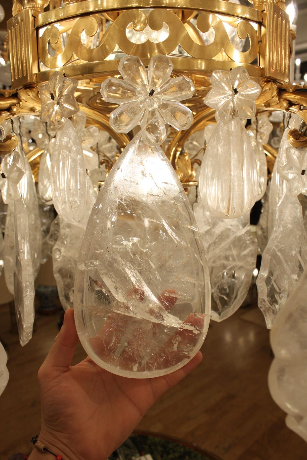 Magnificent Crowned French Bronze And Rock Crystal Chandelier With Candles 12 photo buy