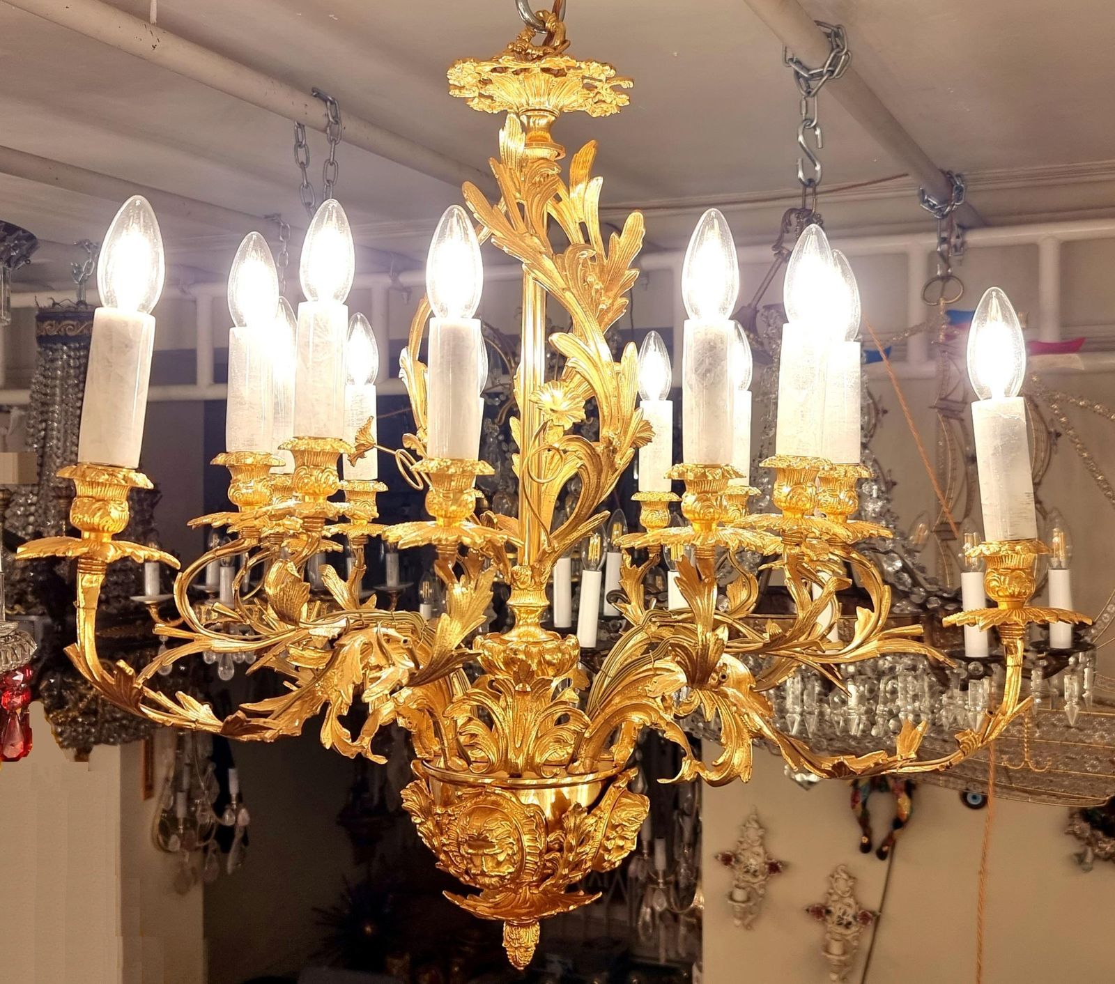 Excellent French Rococo Gilt Bronze Chandelier photo 3600.0