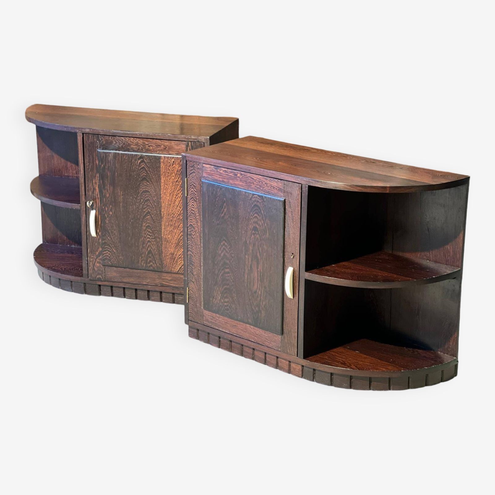 Important Pair Of Art Deco Bedside Tables In Palm Wood 1930