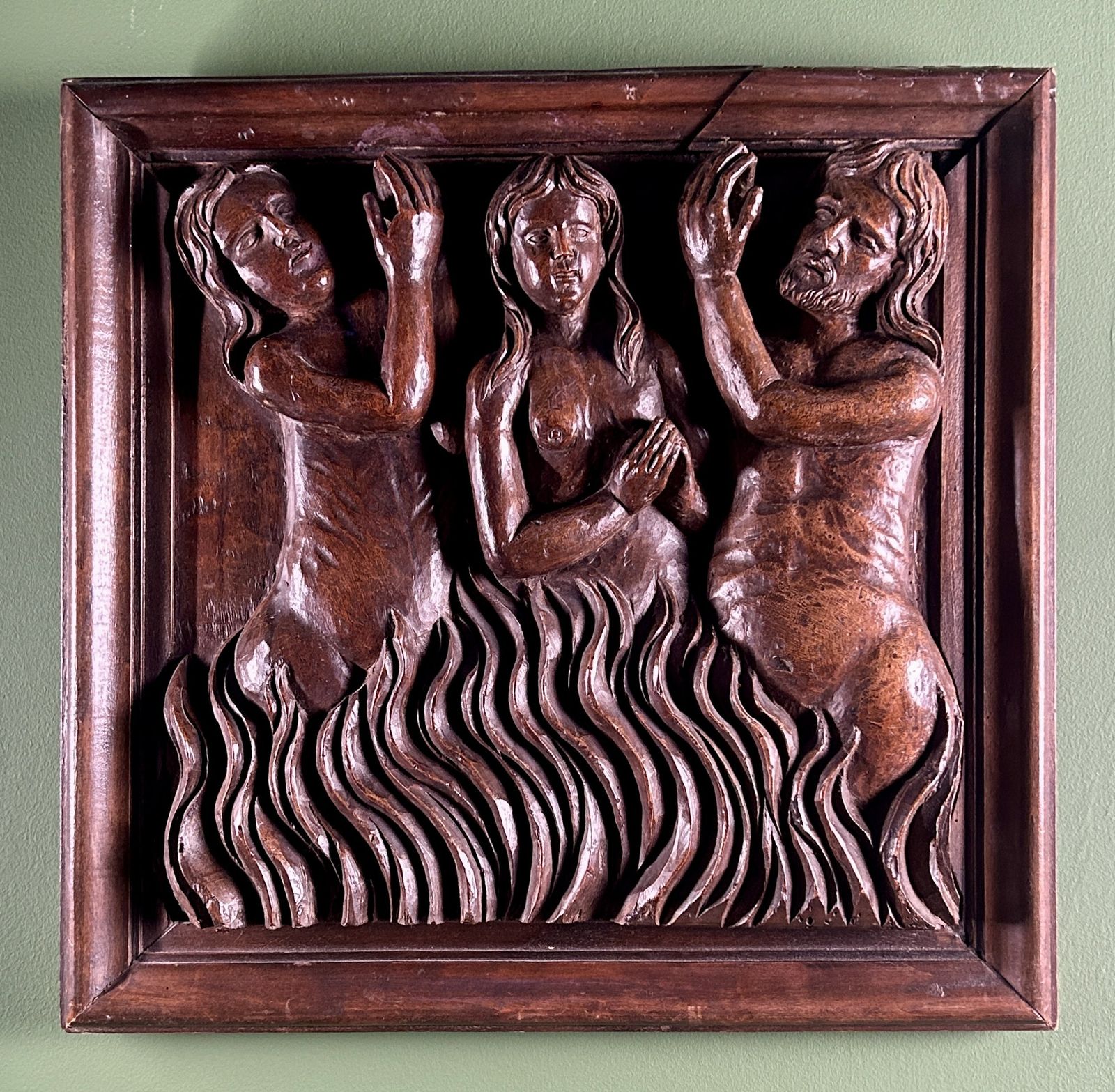 15th / 16th Century Italian Walnut Panel Carving Of Religious Souls In Purgatory