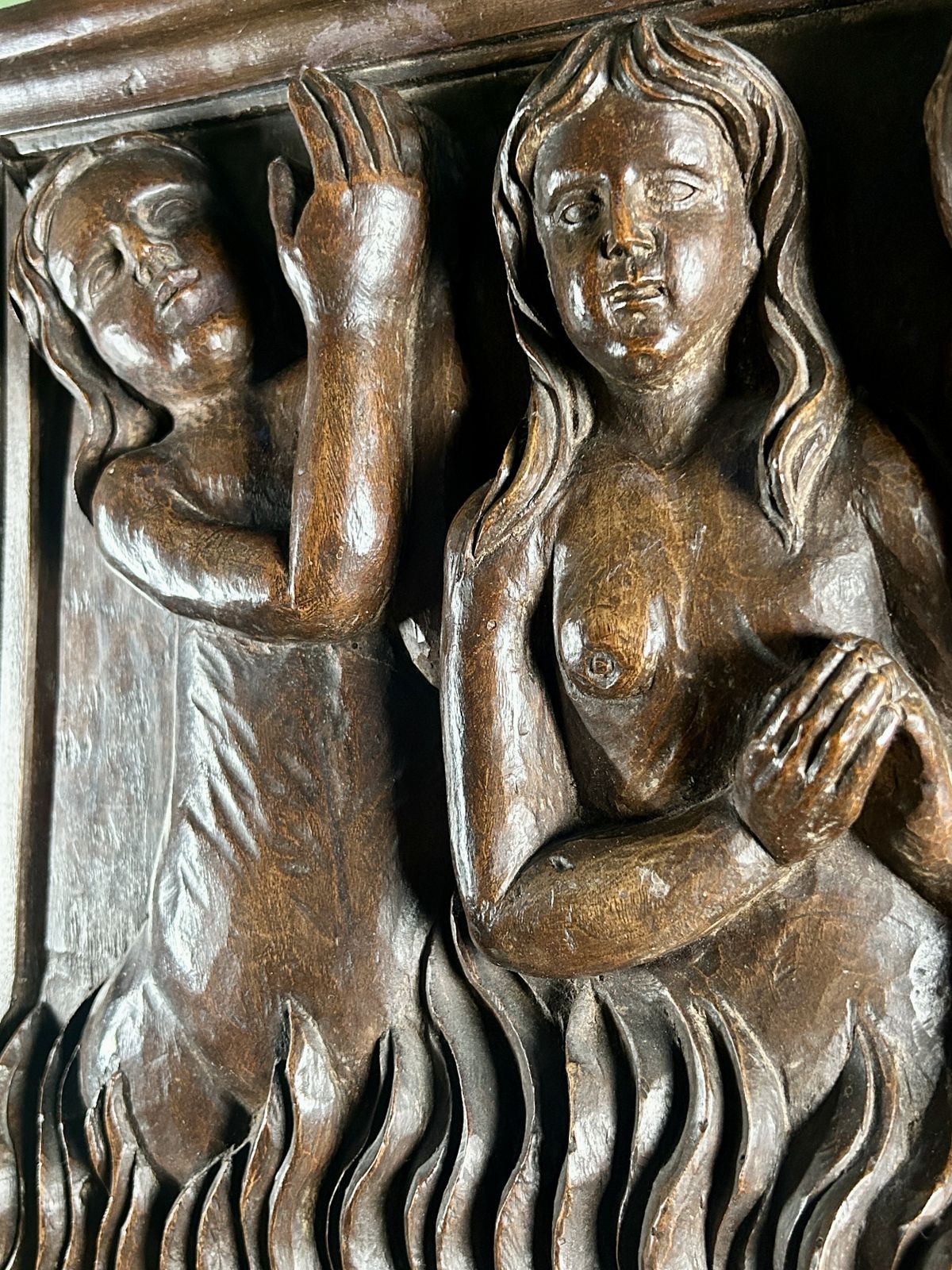 Art 15th / 16th Century Italian Walnut Panel Carving Of Religious Souls In Purgatory photo