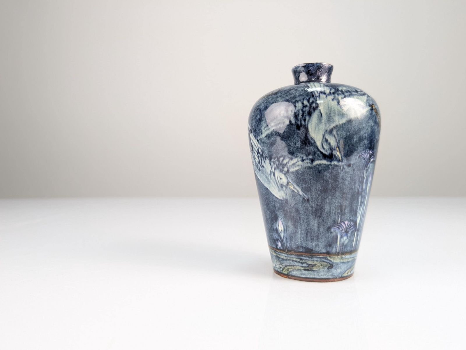 photo furniture Art Nouveau Vase With Herons And Flowers On The Lake By J.W. Mijnlieff, Fayence Holland Utrecht 1900s