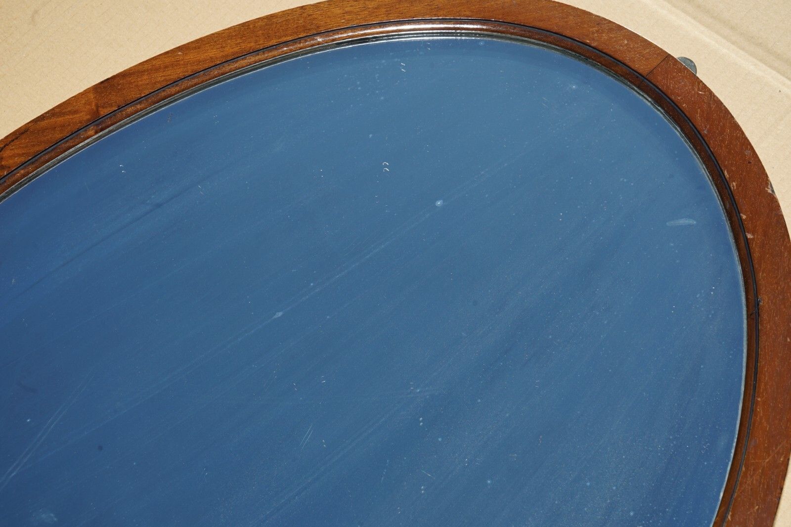 Sublime 1920's Art Deco Mercury Plate Venetian Mahogany Framed Oval Mirror photo vintage