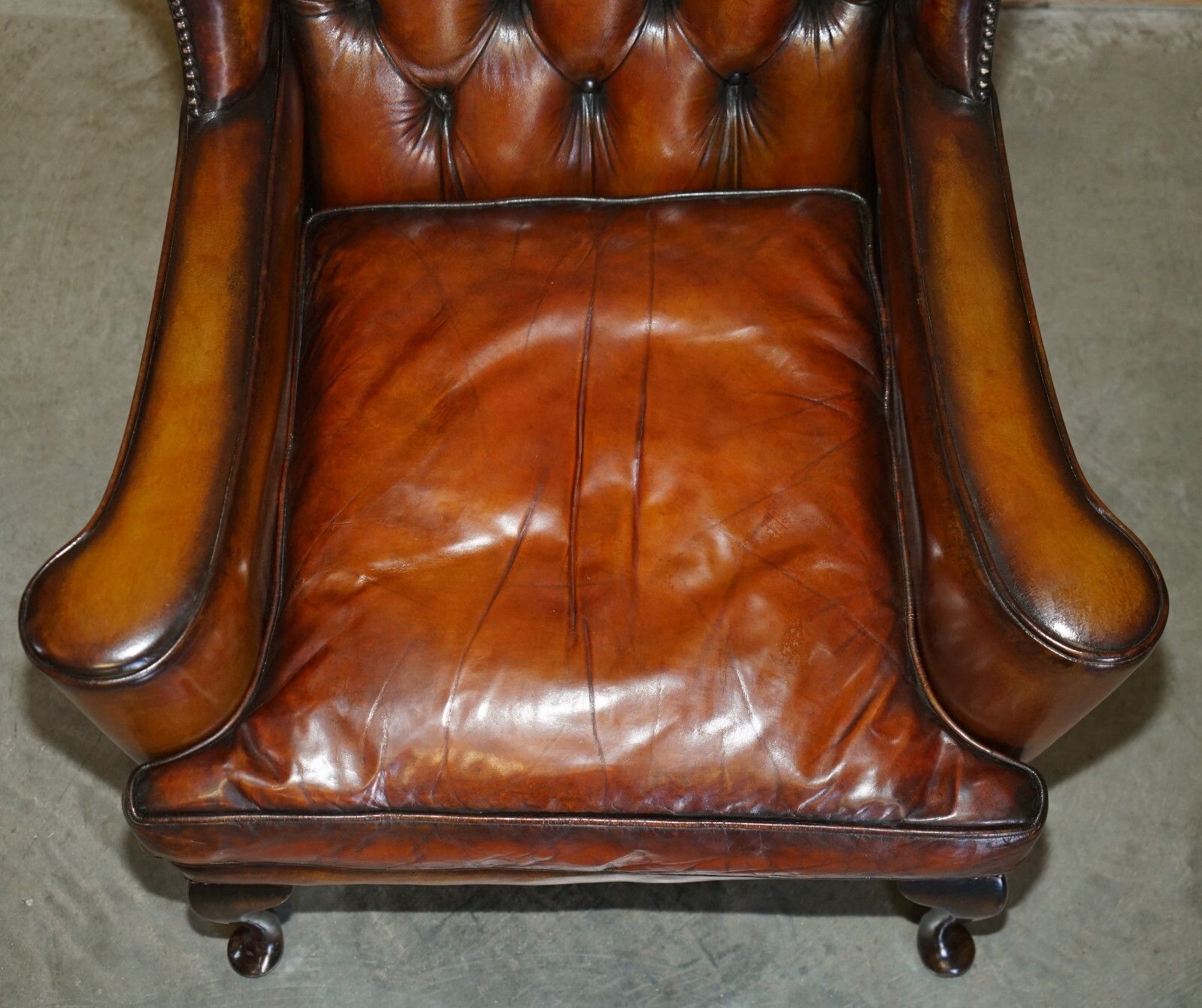 Pair Of William Morris Chesterfield Tufted Wingback Brown Leather Armchairs photo buy