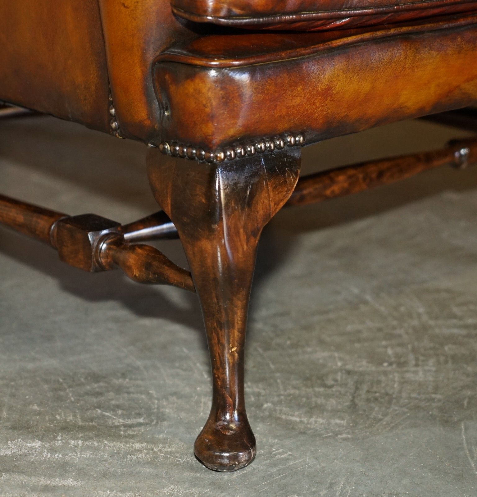 photo for sale Pair Of William Morris Chesterfield Tufted Wingback Brown Leather Armchairs