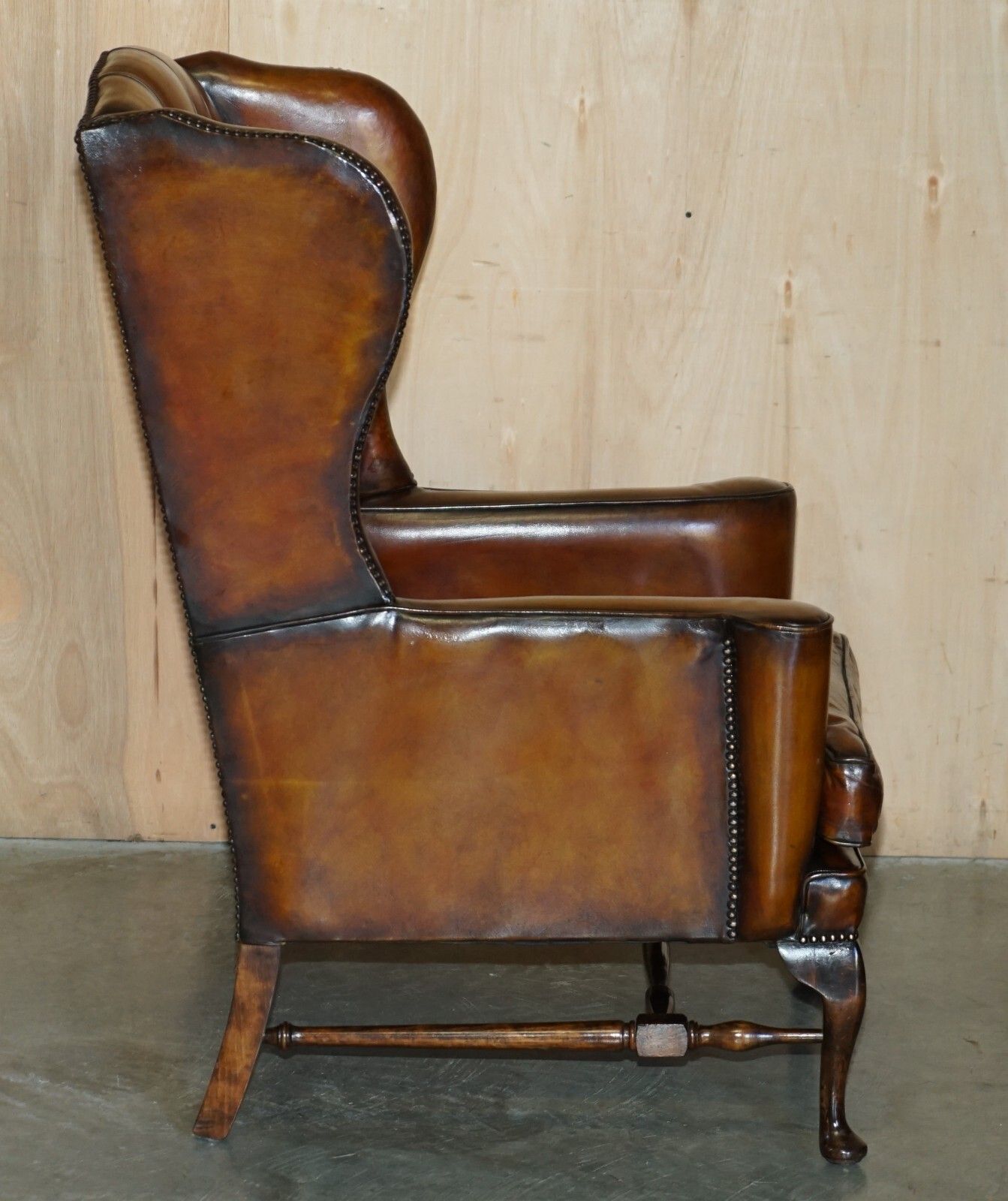 Furniture Pair Of William Morris Chesterfield Tufted Wingback Brown Leather Armchairs photo
