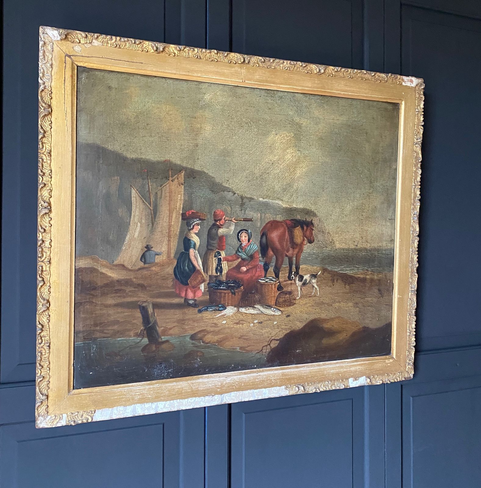 Early 19thc Oil Painting The Lobster Catchers