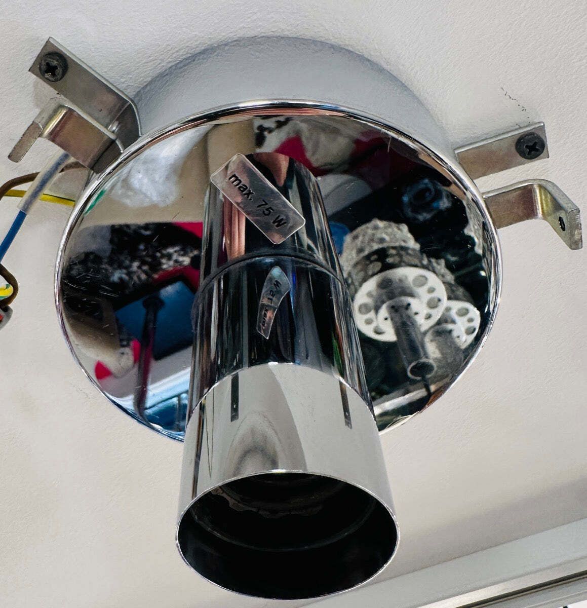 Lighting 1970s German Peill & Putzler Mottled White Domed Glass & Polished Chrome Domed Flush Mount Ceiling Light photo