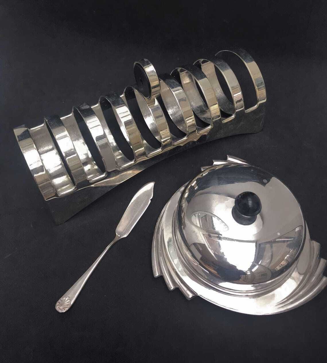 Butter Dish With Lid Toast Rack Holder 8 Slices Silver Plated Breakfast Set Wedding Gift Hostess Gift