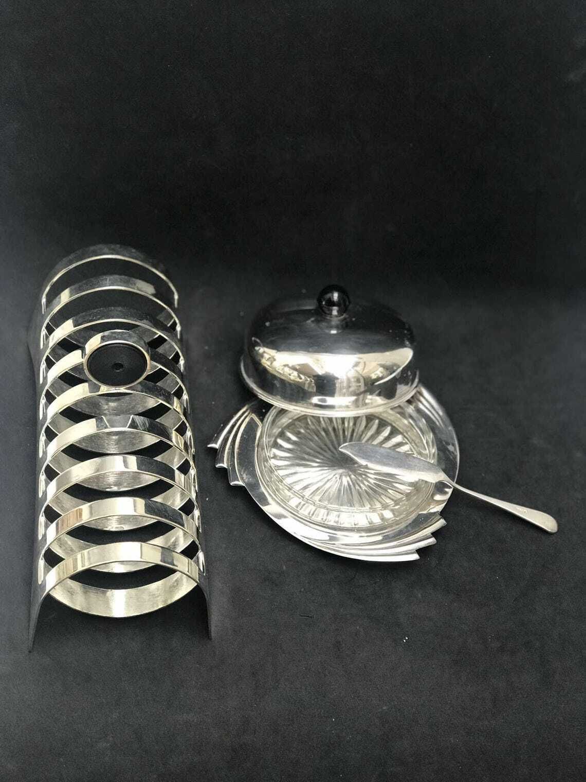 photo furniture Butter Dish With Lid Toast Rack Holder 8 Slices Silver Plated Breakfast Set Wedding Gift Hostess Gift