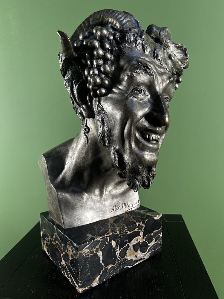 French Antique Bronze Bust Of A Satyr / Faun By Alix Marquet   1914 photo furniture