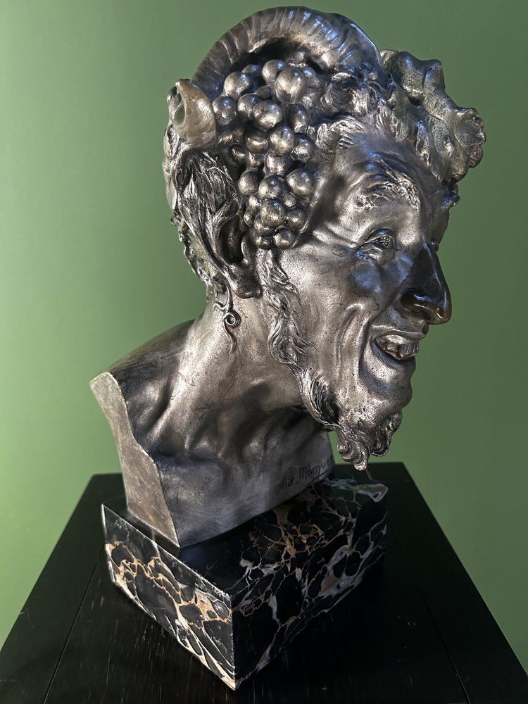 2695.0 French Antique Bronze Bust Of A Satyr / Faun By Alix Marquet   1914 photo