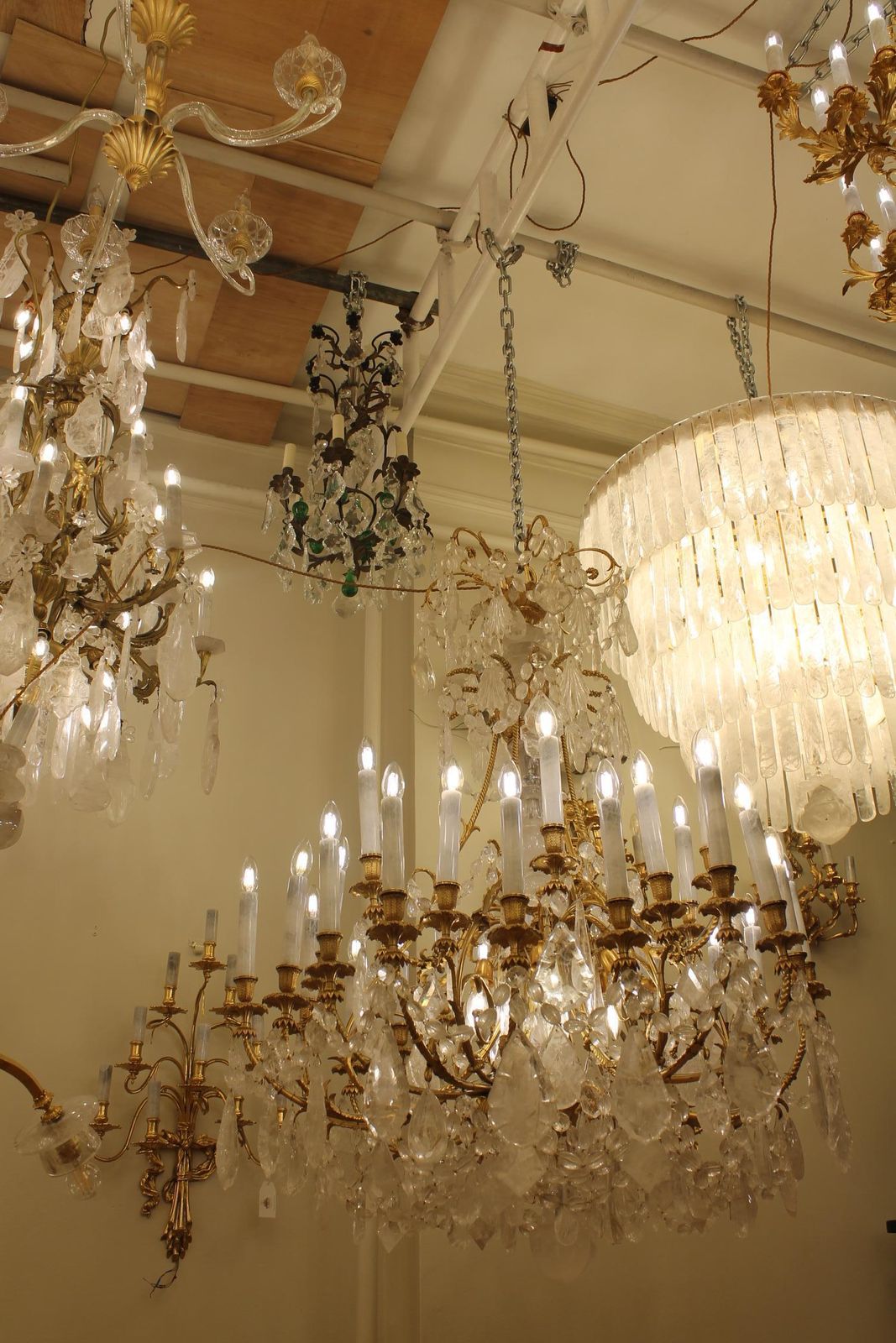 Large Beautiful Bronze And Rock Crystal French Baccarat Chandelier With 36 Lights photo vintage