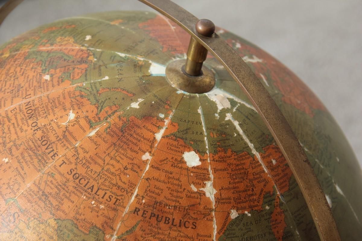 Chicago Midcentury Papier Mâché Globe Brass Metal Black Made In USA, 1950s photo furniture