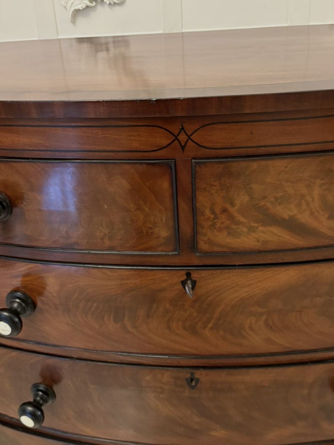 Furniture Outstanding Quality Antique Figured Mahogany Bow Fronted Chest Of 5 Drawers photo