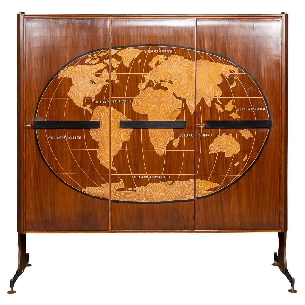 20th Century Italian Stylised "Map Of The World" Cabinet C.1950