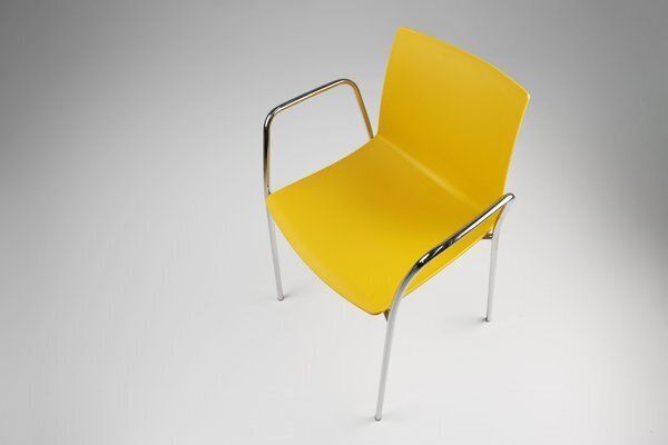 Mid Century Yellow Chair With Metal Frame And Plastic Seat, Belgium photo vintage