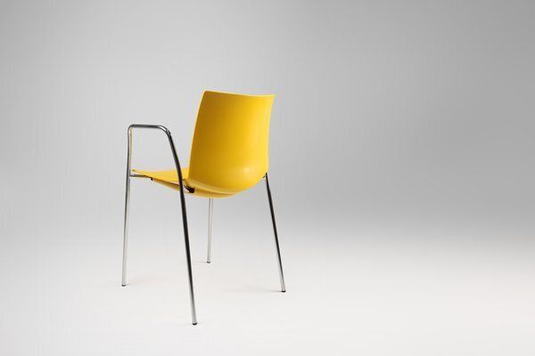 Furniture Mid Century Yellow Chair With Metal Frame And Plastic Seat, Belgium photo