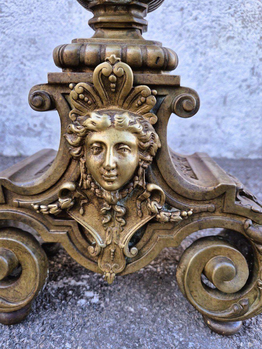 1450.0 Pair Of Louis XIV Style Bronze And Iron Andirons, 19th Century photo