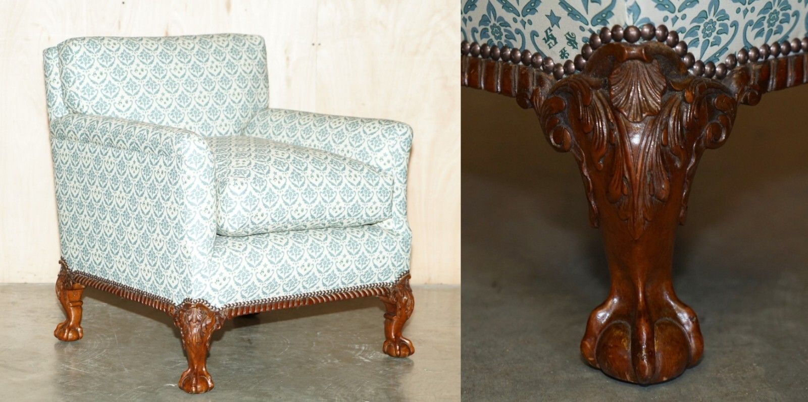 Fully Restored Antique Howard & Son's Claw & Ball Feet Armchair Ticking Fabric