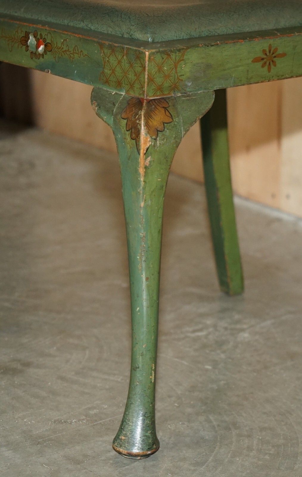 photo for sale Pair Of Antique Painted Finish Chinese Export Chinoiserie Green Side Chairs