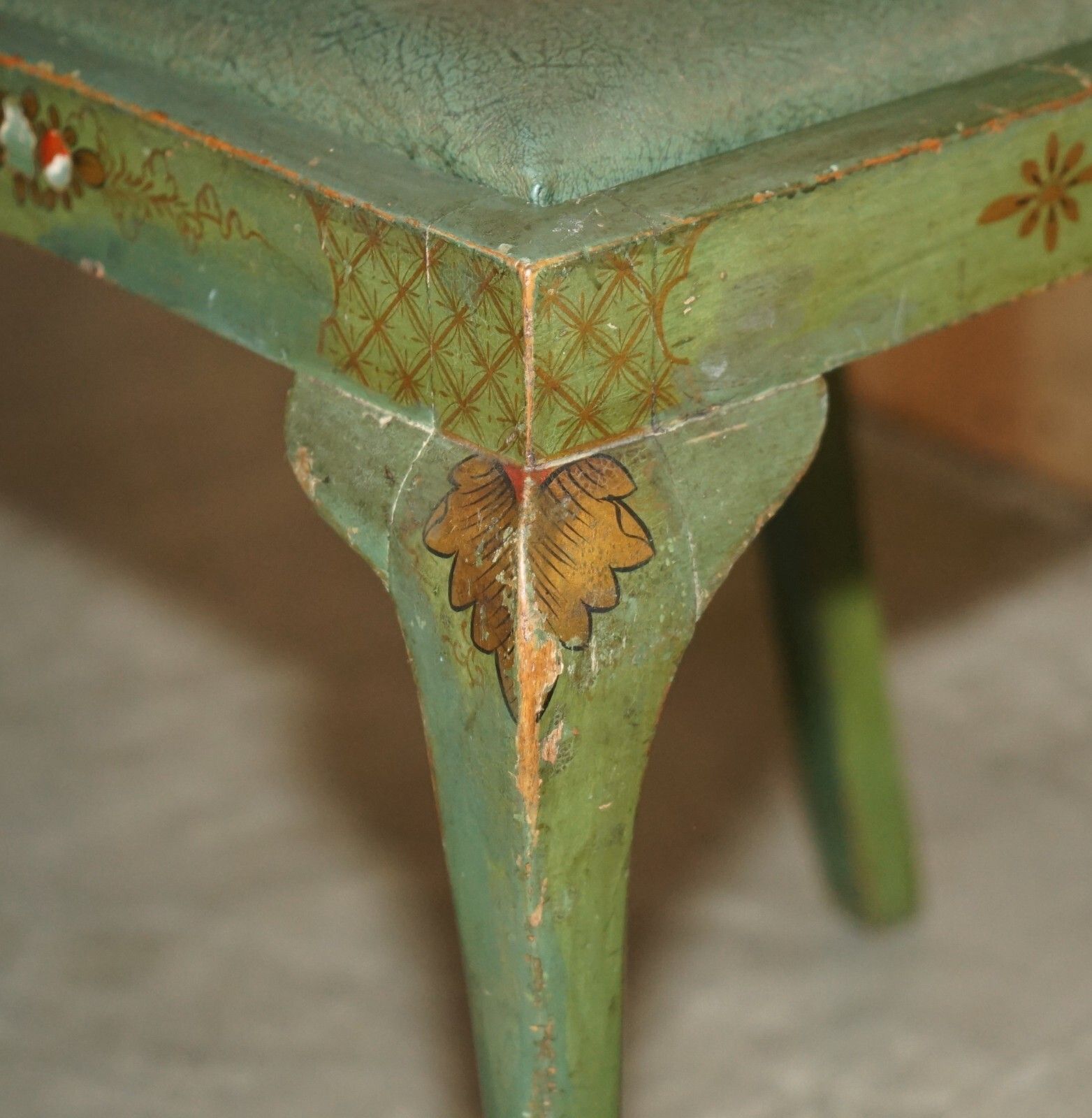 Furniture Pair Of Antique Painted Finish Chinese Export Chinoiserie Green Side Chairs photo