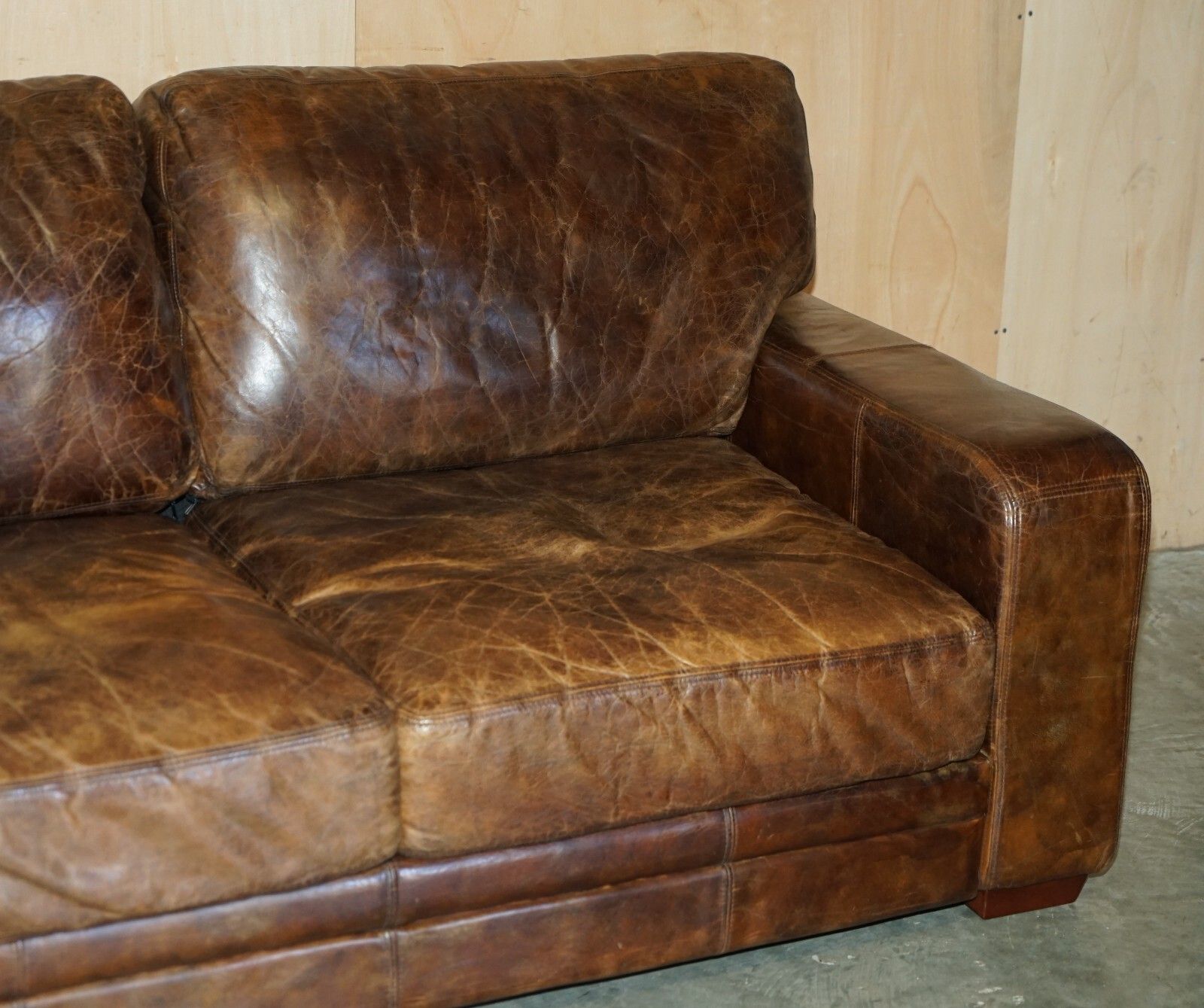 Stunning Heritage Biker Brown Leather Halo Soho Sofa Which Is Part Of A Suite photo Furniture