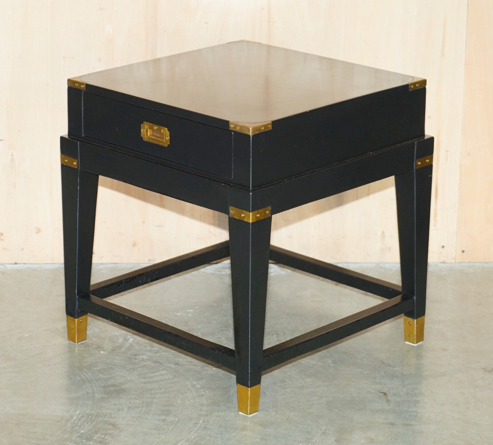 1 Of 2 Ebonised Black & Brass  Military Campaign Style Nightstand Side End Table