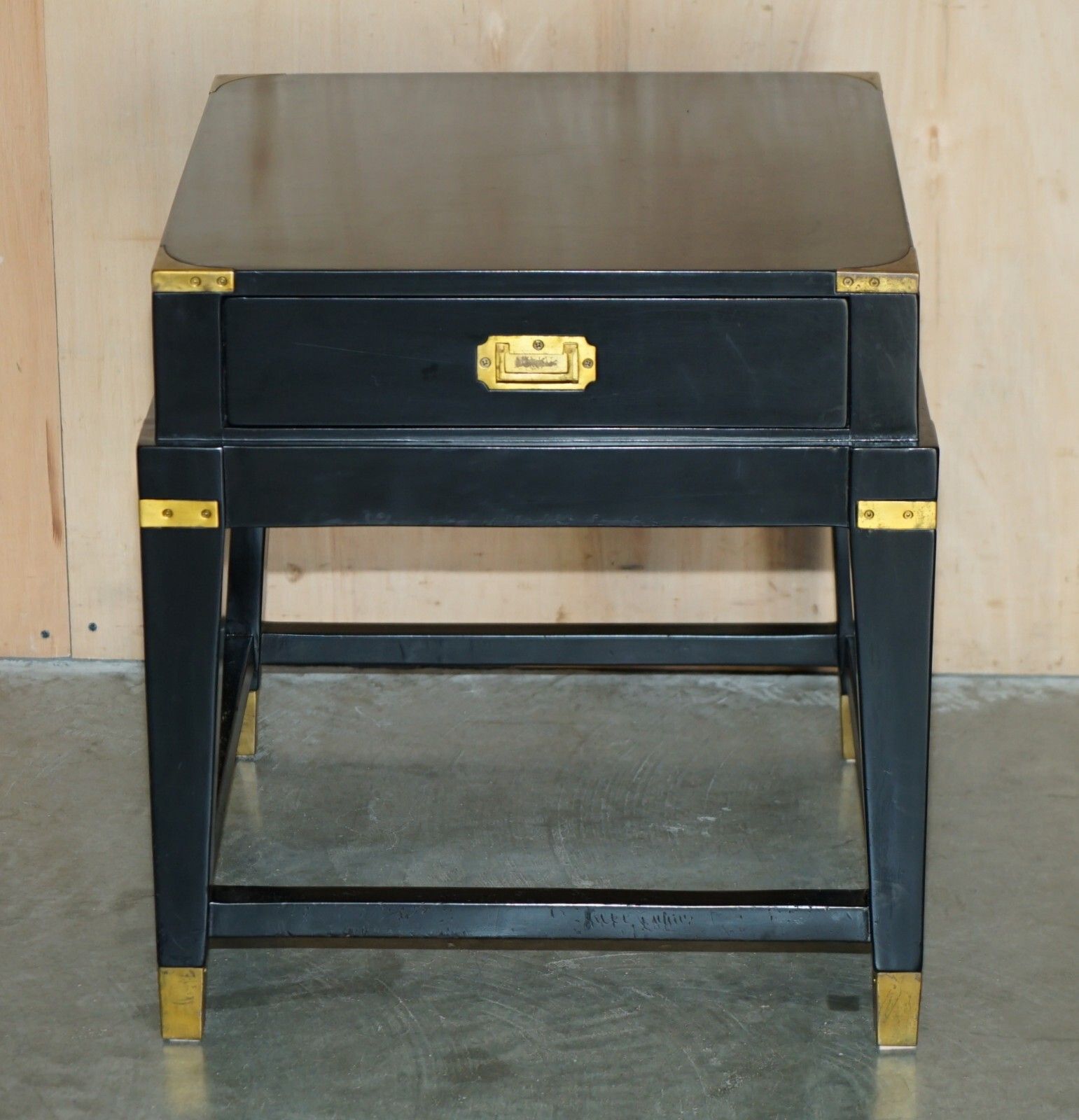 1 Of 2 Ebonised Black & Brass  Military Campaign Style Nightstand Side End Table photo furniture