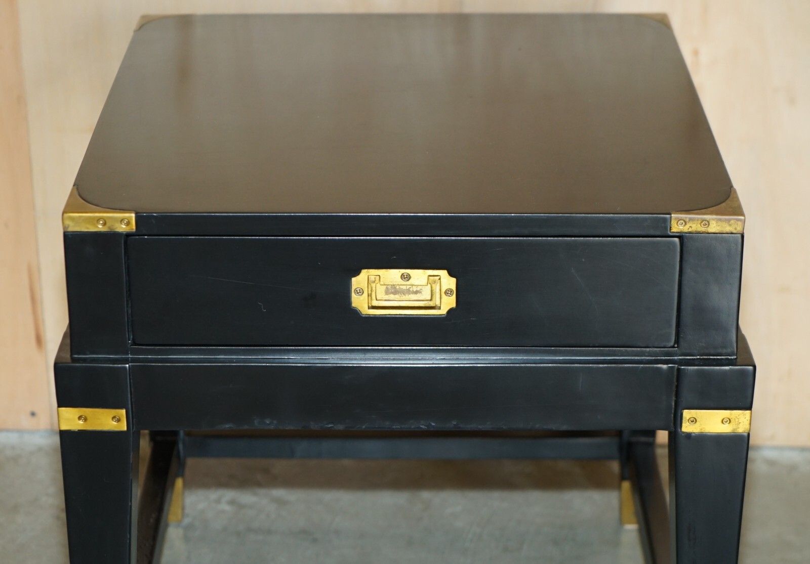 1 Of 2 Ebonised Black & Brass  Military Campaign Style Nightstand Side End Table photo for sale