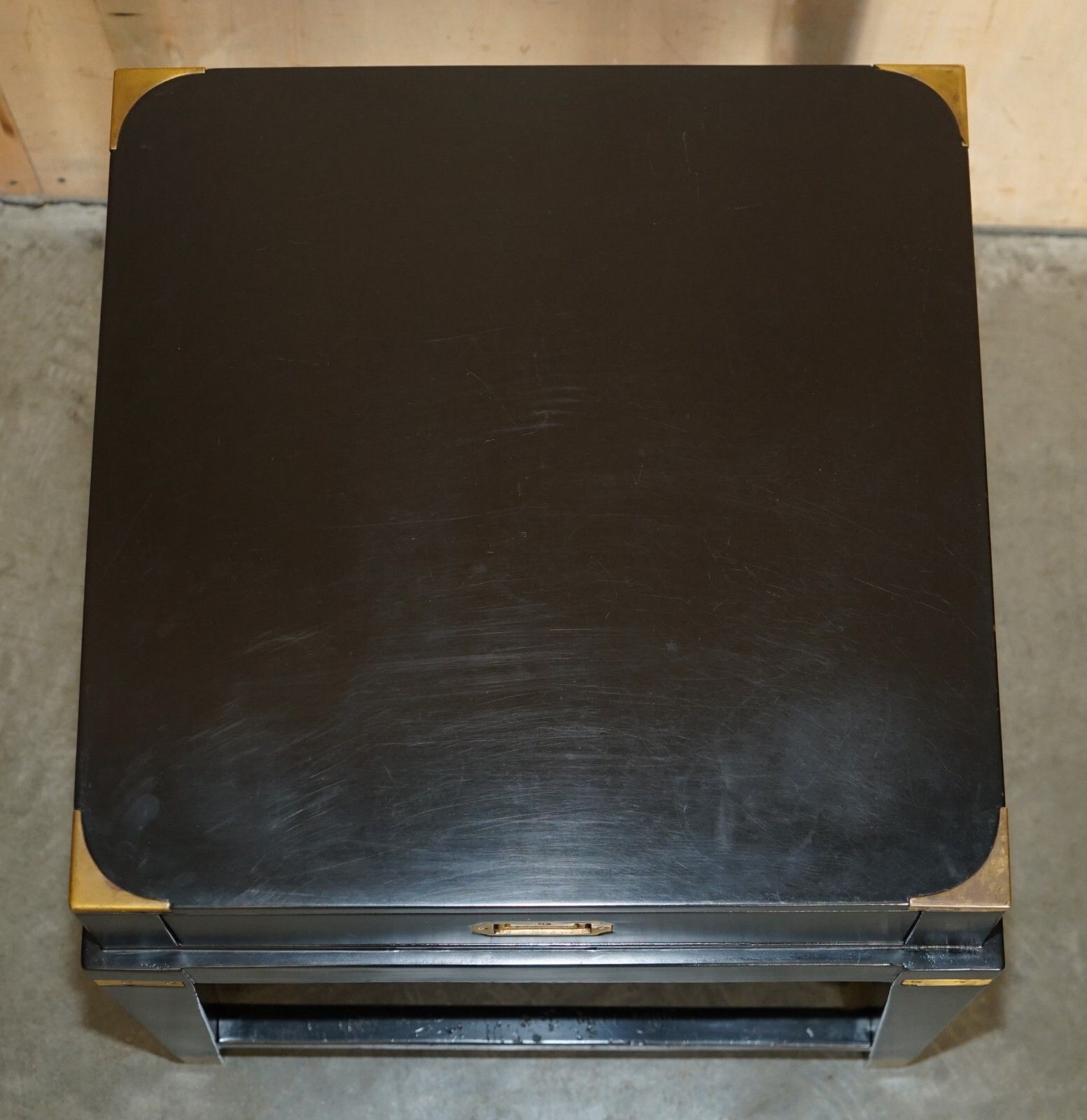 1 Of 2 Ebonised Black & Brass  Military Campaign Style Nightstand Side End Table photo Furniture