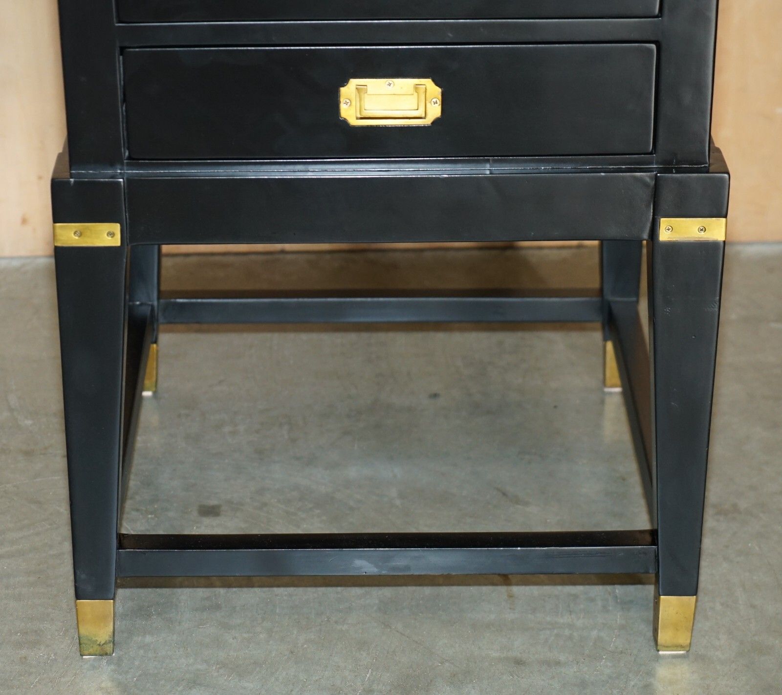 1 Of 2 Ebonised Black & Brass Military Campaign Style Nightstand Side End Tables photo for sale