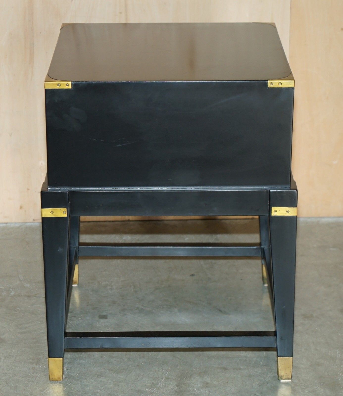 1 Of 2 Ebonised Black & Brass Military Campaign Style Nightstand Side End Tables photo vinterior