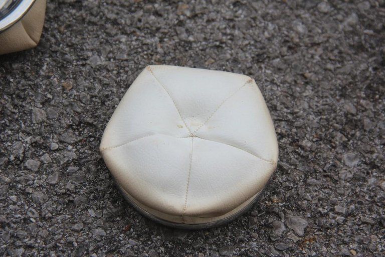 Portable Ashtray Faux Leather And Steel Italian Pop Art Design 1970s Round Black photo 852.0