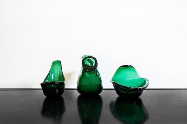 Three Sculptural Vases In Green Glass From Empoli, 1960s, Set Of 3 photo furniture