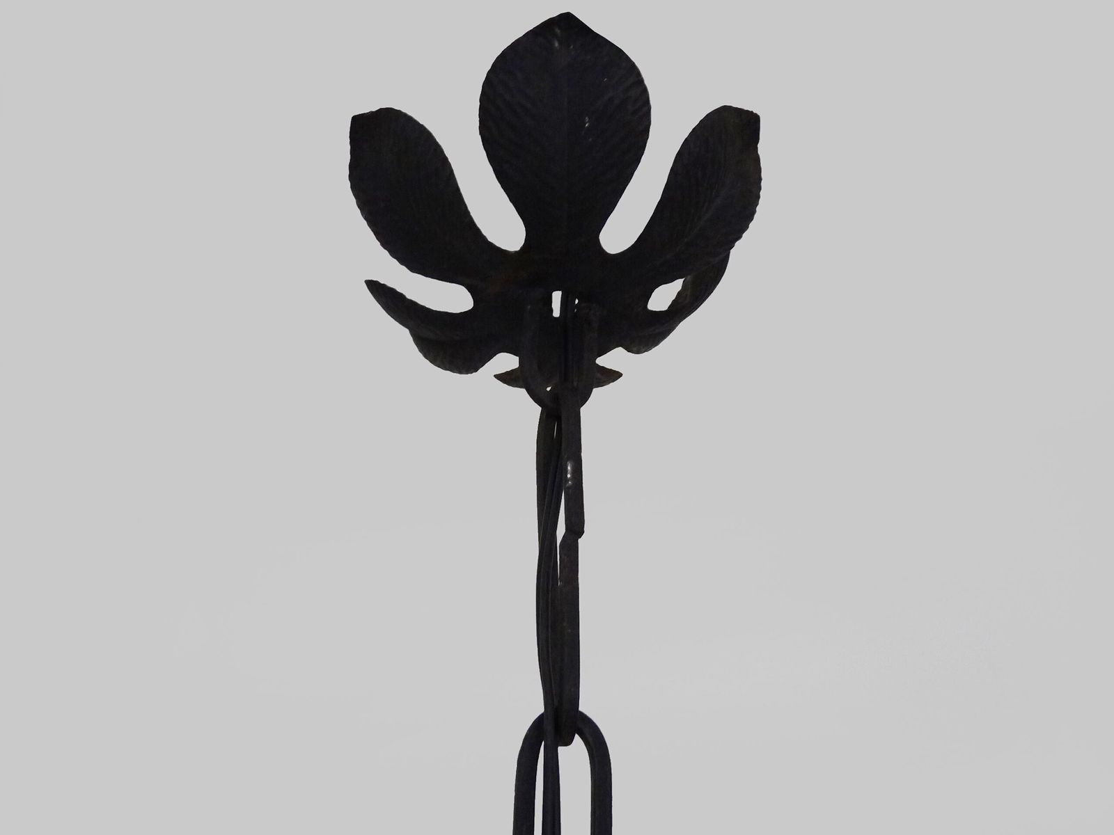 Chandelier, Art Deco Pendant Light In Wrought Iron And Star Globe In Glass Paste. 1930s photo vintage