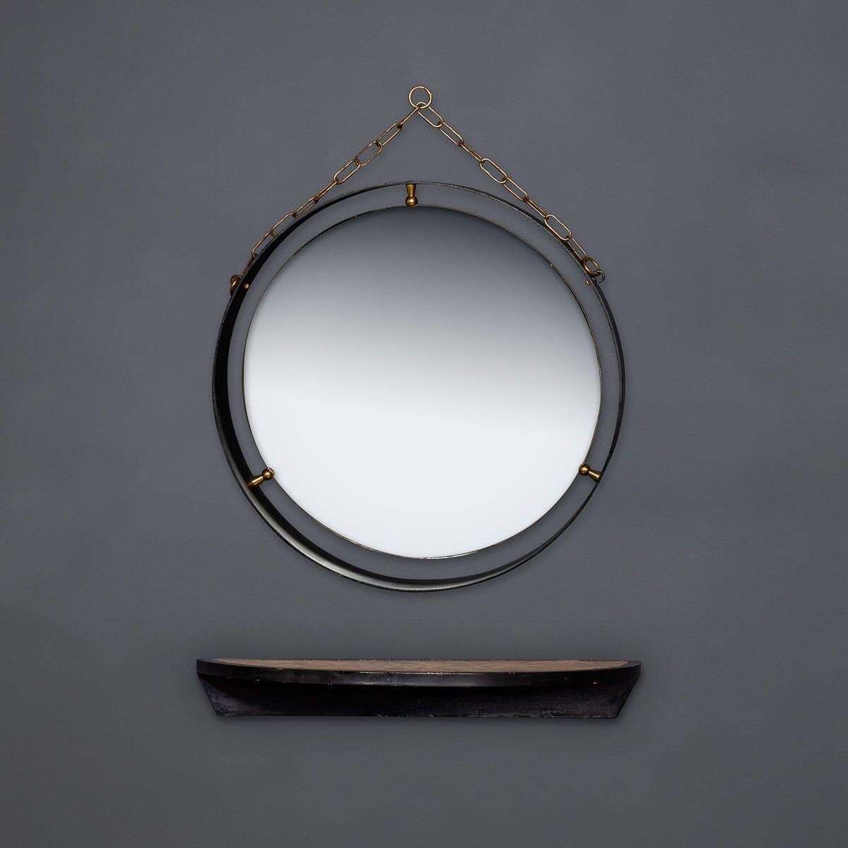 Mid 20th Century Italian Black Metal Framed Mirror & Brass Console C.1950 photo furniture