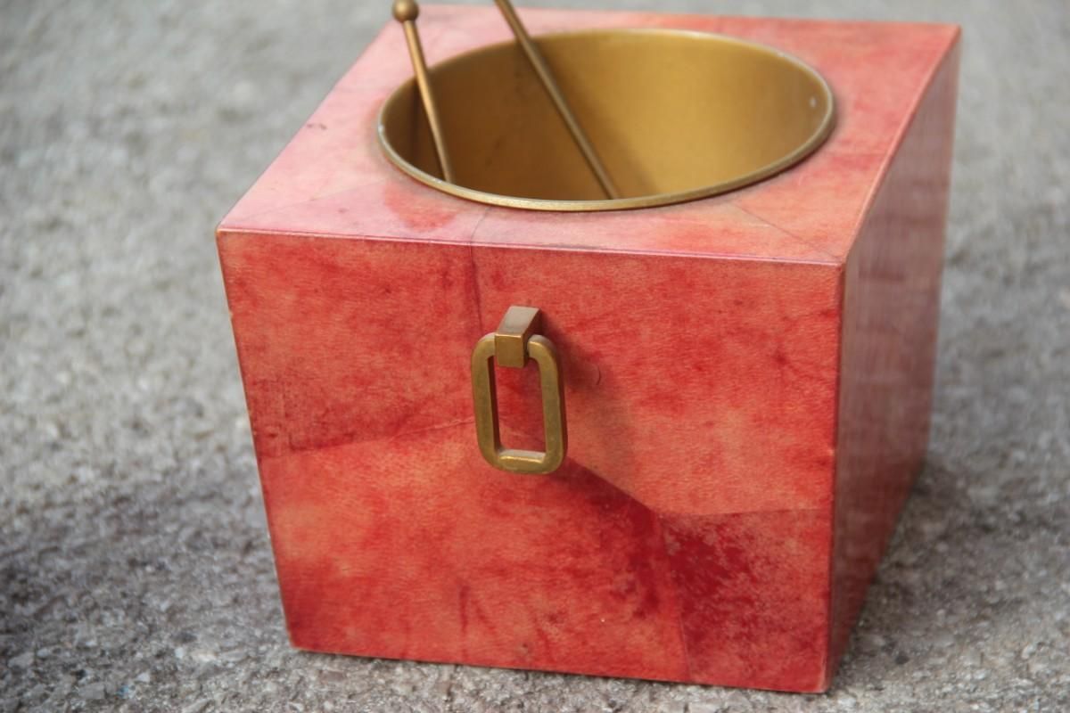 Set Aldo Tura Box Pitcher Red Color Brass And Goatskin Mid Century Modern 1950s photo Home Decor
