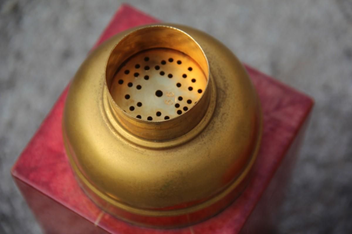 photo for sale Set Aldo Tura Box Pitcher Red Color Brass And Goatskin Mid Century Modern 1950s