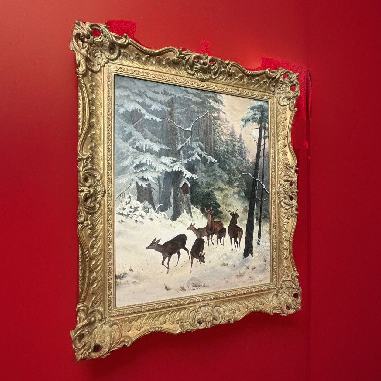 Mid 20th Century 'The Spooking Of The Doe' Winter Scene By Artist J M Wood photo Art