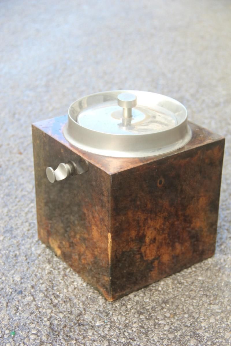 Aldo Tura Box Ice Goatsking Brown Italian Mid Century Modern Design 1950s Cube photo Home Decor