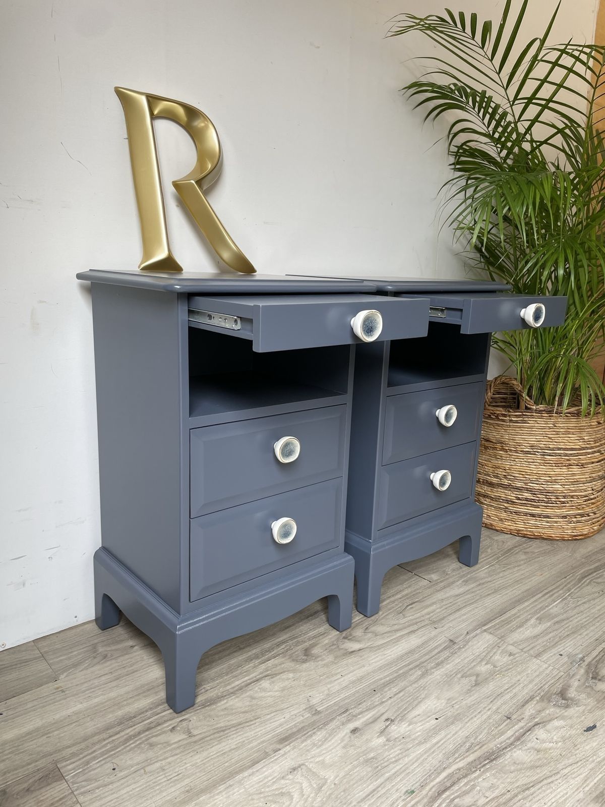 Stag Minstrel Narrow Bedsides Painted Blue photo for sale