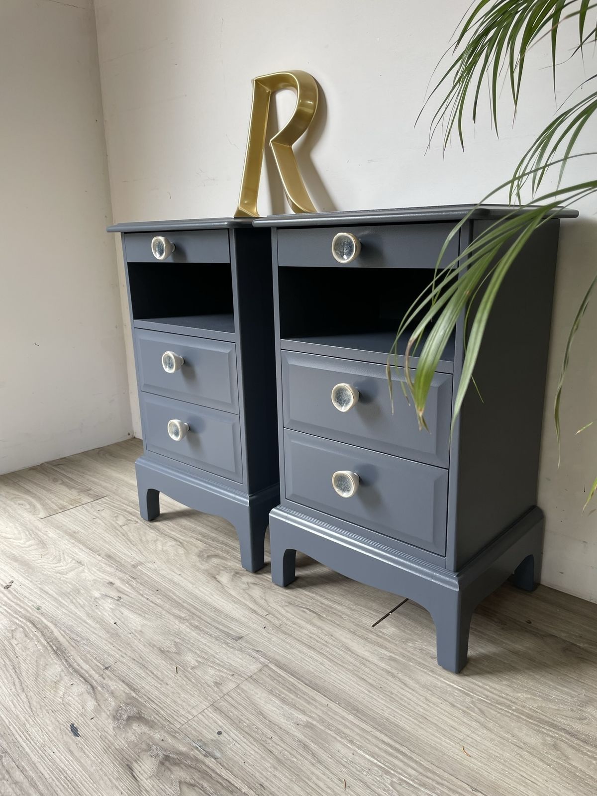 Stag Minstrel Narrow Bedsides Painted Blue photo vintage