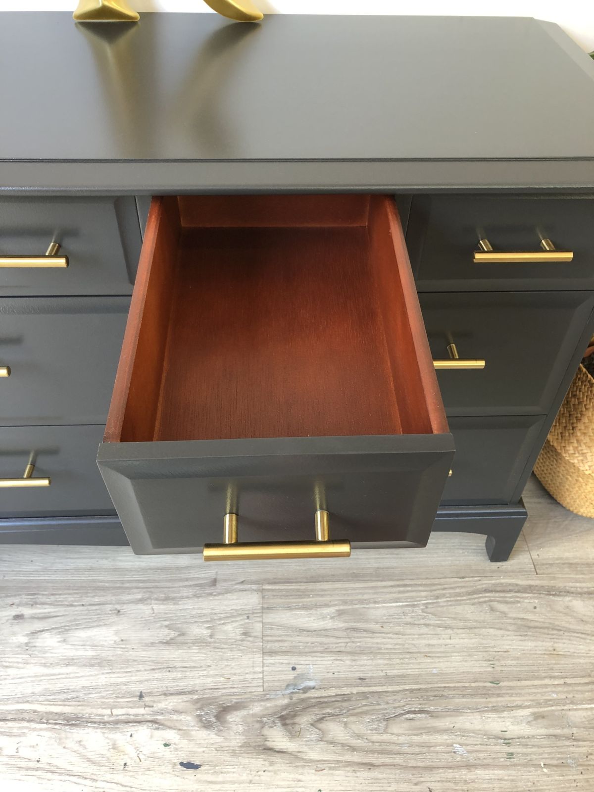 Stag Minstrel Chest Of Drawers Painted Black Gold Pulls photo furniture