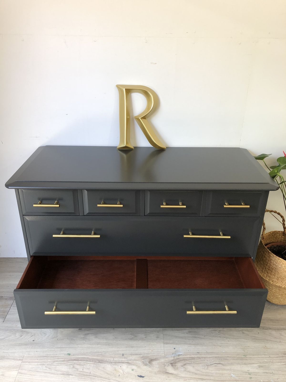 Stag Minstrel Chest Of Drawers Painted Black Gold Pulls photo buy