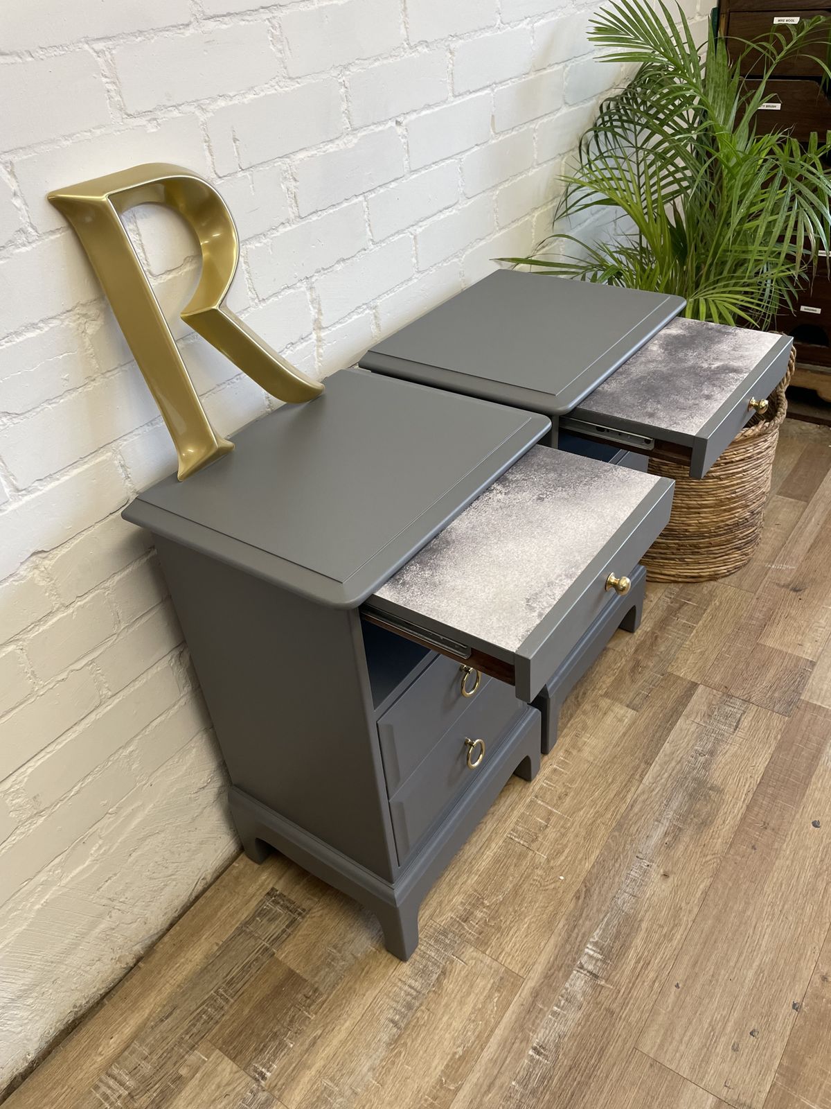 Stag Minstrel Tallboy And Pair Of Narrow Bedsides Painted Grey photo buy