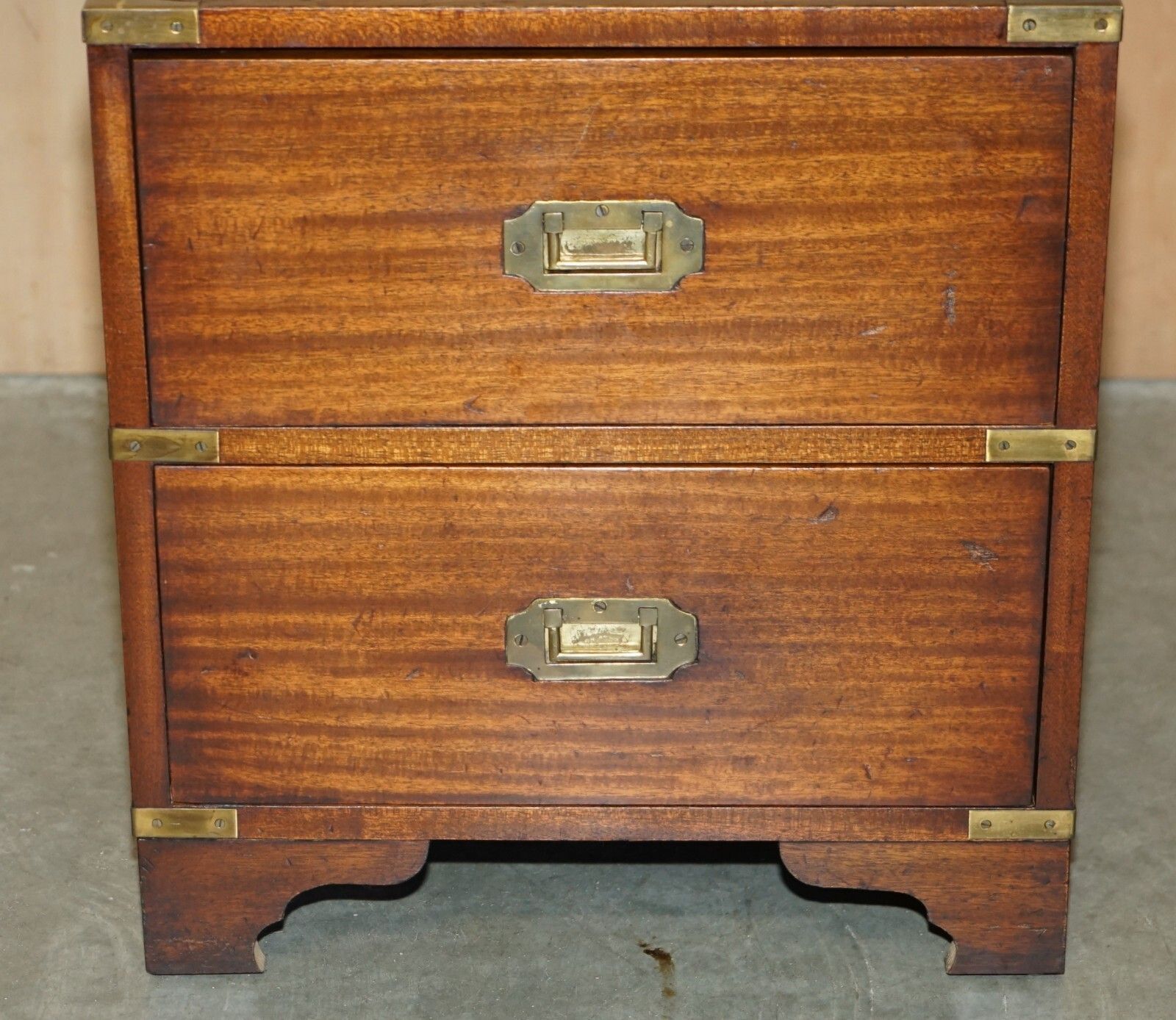 Pair Of Harrods Kennedy Military Campaign Side End Table Drawers Oxblood Leather photo vintage