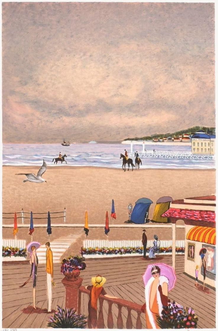 1980s "Deauville Seaside" Lithograph By Ramon Dilley photo furniture