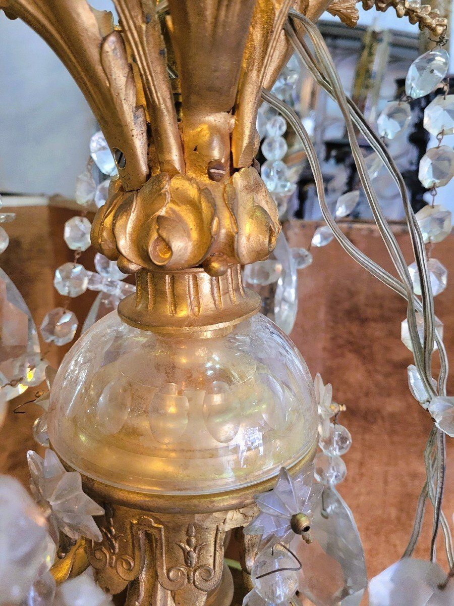 Large Chandelier In Gilt Bronze And Crystal, Napoleon III, Early 20th Century photo for sale